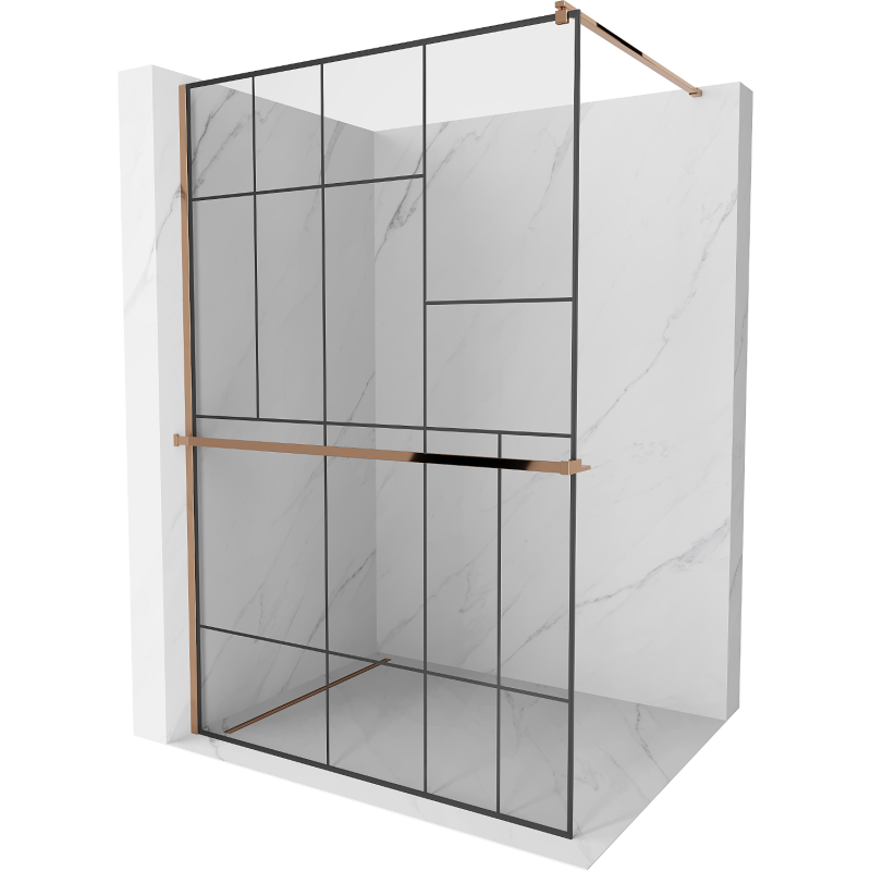 Mexen Kioto+ душова стена с рафт Walk-in 80 x 200 см, черен шаблон, розово злато - 800-080-121-60-78