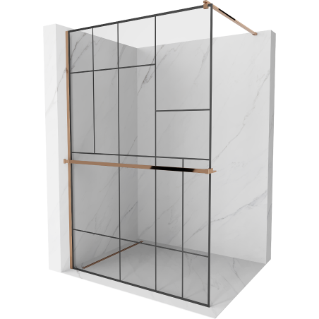 Mexen Kioto+ душ стена с рафт Walk-in 90 x 200 см, черен модел, розово злато