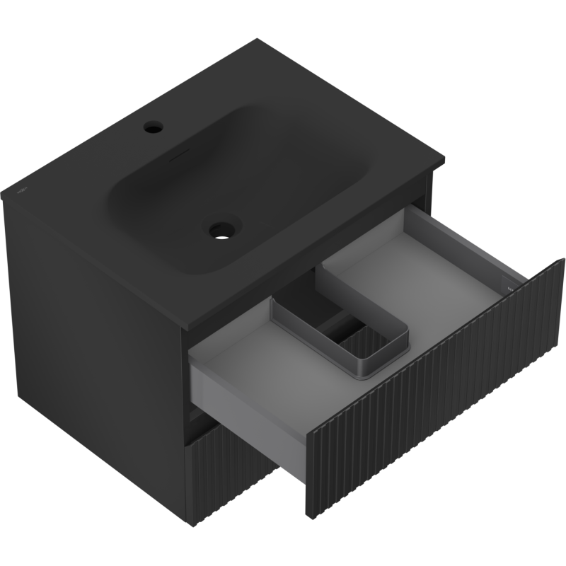 Mexen Rivel шкафа за баня 60 см с мивка Vela, 2 чекмеджета, оребрена, черен мат - 91A20-06047-2-BFF71-W23M71