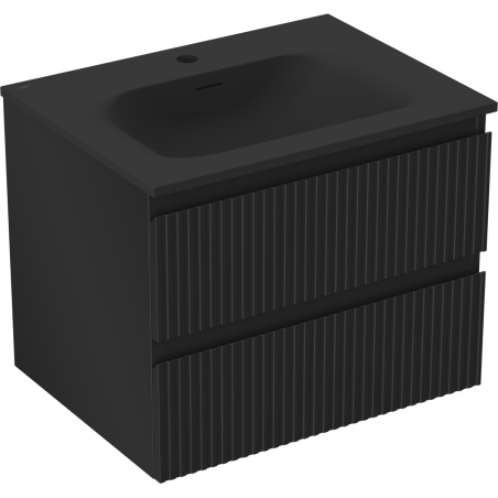 Mexen Rivel шкафа за баня 60 см с мивка Vela, 2 чекмеджета, оребрена, черен мат - 91A20-06047-2-BFF71-W23M71