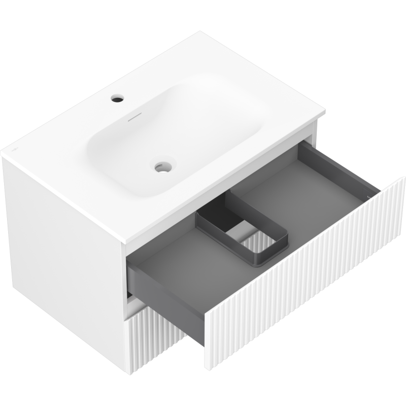 Mexen Rivel шкафче за баня 70 см с мивка Vela, 2 чекмеджета, с жлебове, бяло мат - 91A20-07047-2-BFF01-W23M01