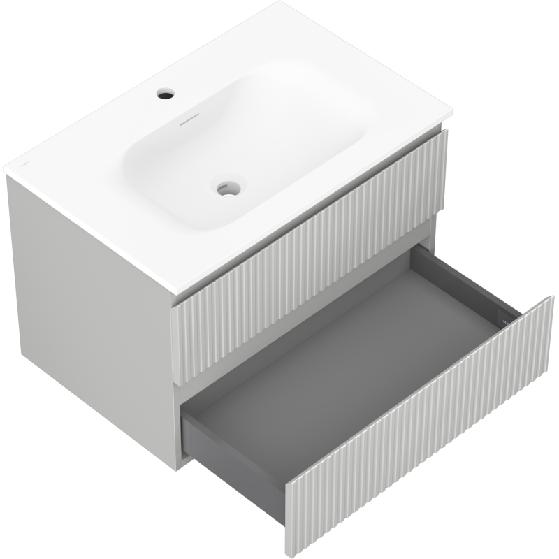 Mexen Rivel шкафче за баня 70 см с мивка Vela, 2 чекмеджета, оребрена, сив мат/бял мат - 91A20-07047-2-BFF62-W23M01