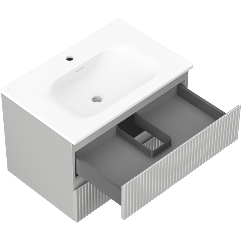 Mexen Rivel шкафче за баня 70 см с мивка Vela, 2 чекмеджета, оребрена, сив мат/бял мат - 91A20-07047-2-BFF62-W23M01