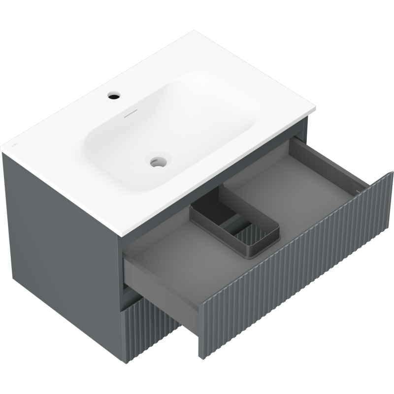 Mexen Rivel шкаф за баня 70 см с мивка Vela, 2 чекмеджета, релефен, графит