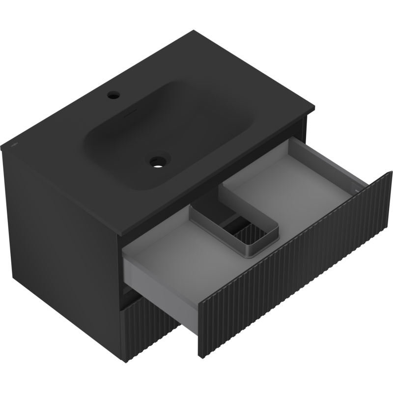 Mexen Rivel баня шкаф 70 см с мивка Vela, 2 чекмеджета, оребрена, черен мат - 91A20-07047-2-BFF71-W23M71