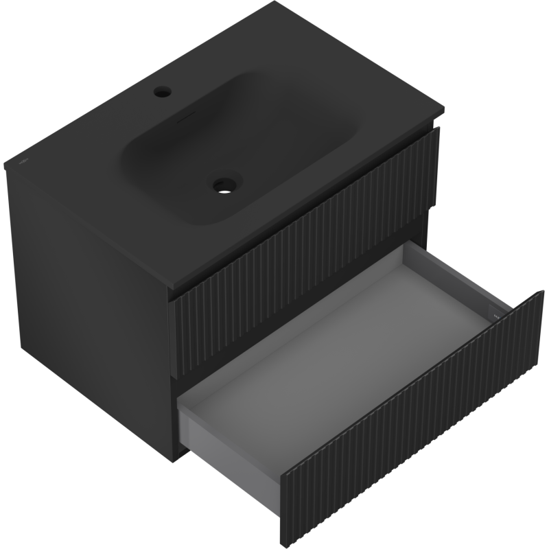 Mexen Rivel баня шкаф 70 см с мивка Vela, 2 чекмеджета, оребрена, черен мат - 91A20-07047-2-BFF71-W23M71