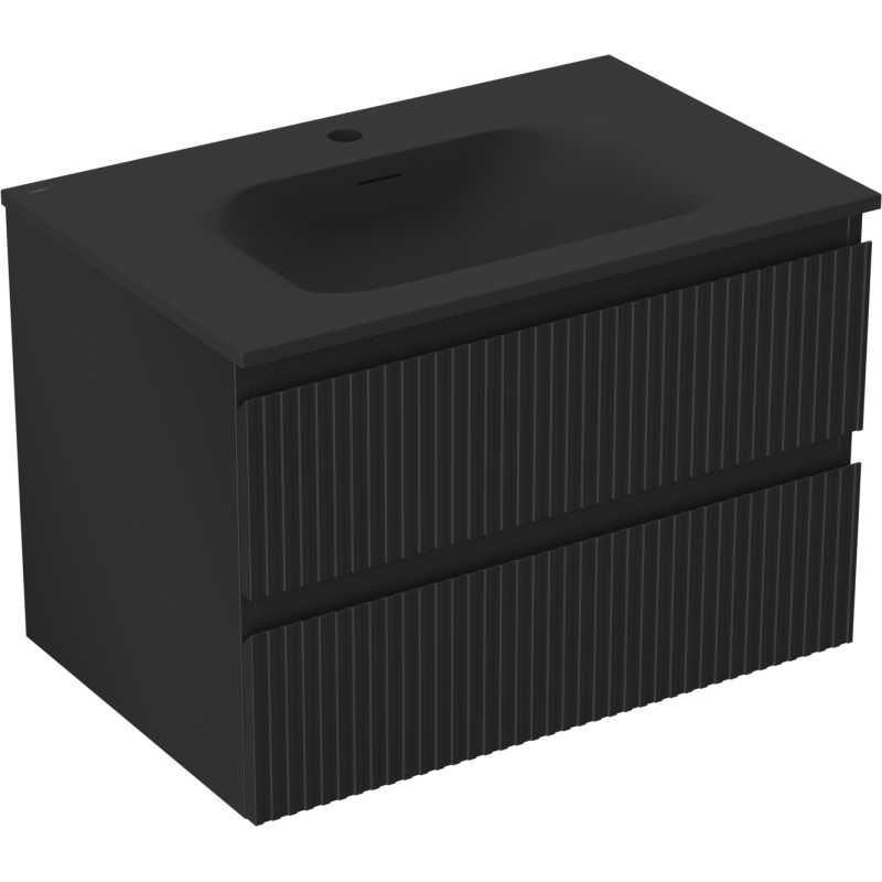 Mexen Rivel баня шкаф 70 см с мивка Vela, 2 чекмеджета, оребрена, черен мат - 91A20-07047-2-BFF71-W23M71