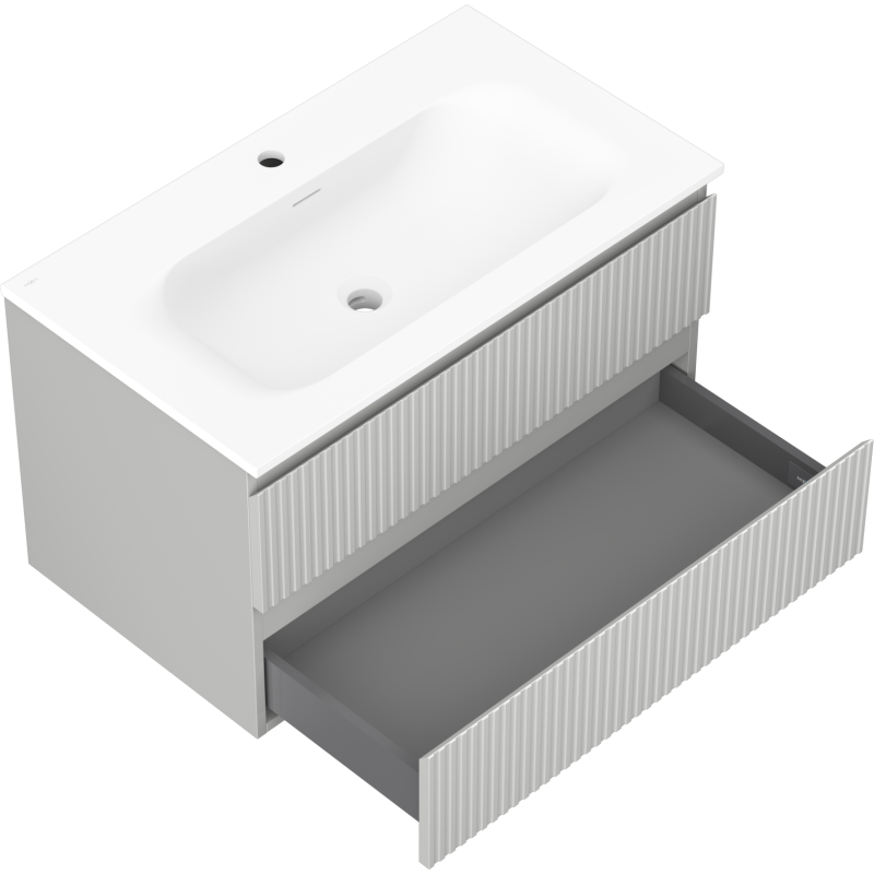 Mexen Rivel баня шкаф 80 см с мивка Vela, 2 чекмеджета, рифелован, сив мат/бял мат - 91A20-08047-2-BFF62-W23M01