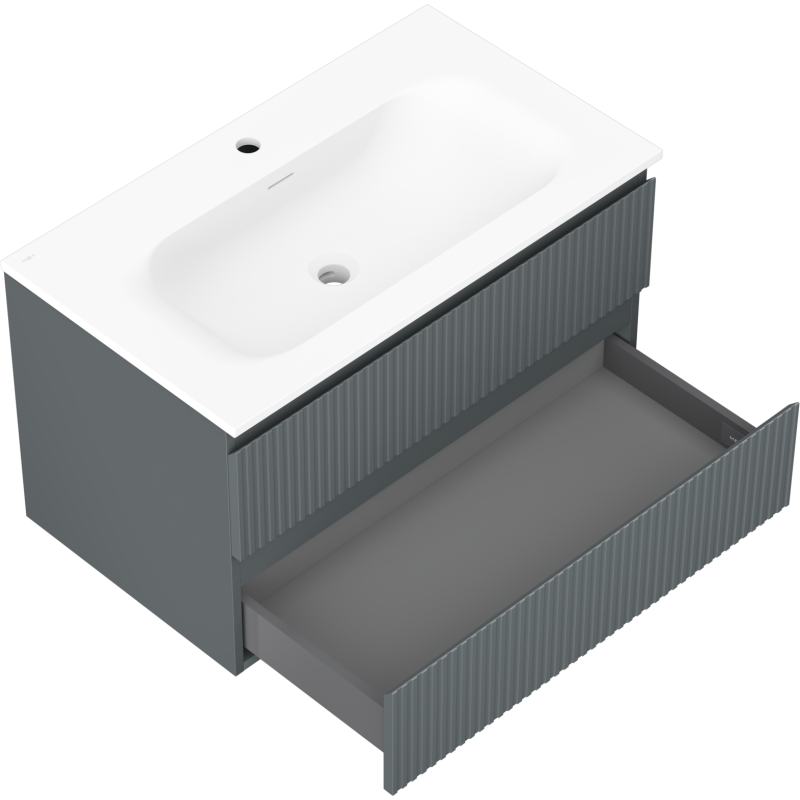 Mexen Rivel шкаф за баня 80 см с умивалник Vela, 2 чекмеджета, гофриран, графит