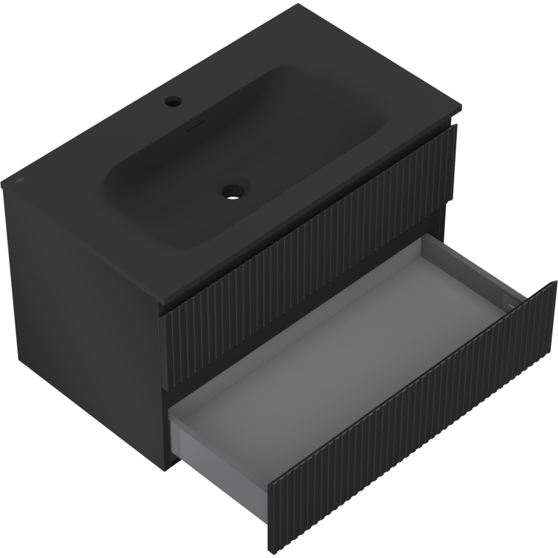 Mexen Rivel шкаф за баня 80 см с мивка Vela, 2 чекмеджета, оребрен, черен мат