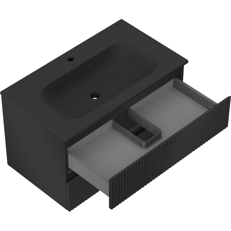 Mexen Rivel шкаф за баня 80 см с мивка Vela, 2 чекмеджета, оребрен, черен мат