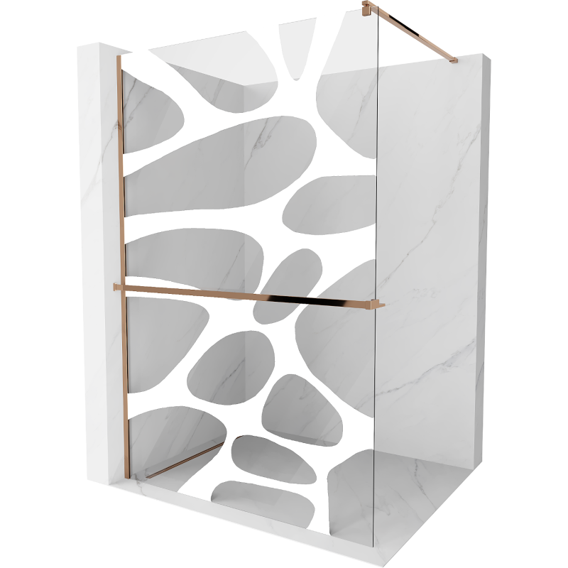 Mexen Kioto+ душ-преграда със стелаж Walk-in 70 x 200 cm, бяла вълна, розово злато - 800-070-121-60-97