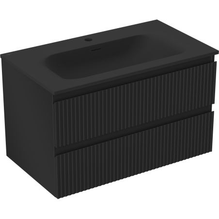 Mexen Rivel шкаф за баня 80 см с мивка Vela, 2 чекмеджета, оребрен, черен мат