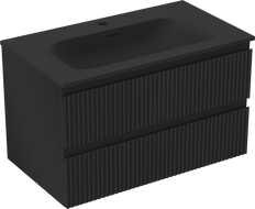 Mexen Rivel шкаф за баня 80 см с мивка Vela, 2 чекмеджета, оребрен, черен мат