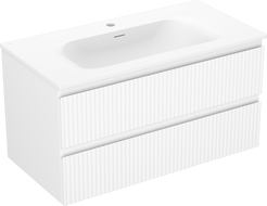 Mexen Rivel шкаф за баня 90 см с мивка Vela, 2 чекмеджета, рифелован, бял мат - 91A20-09047-2-BFF01-W23M01