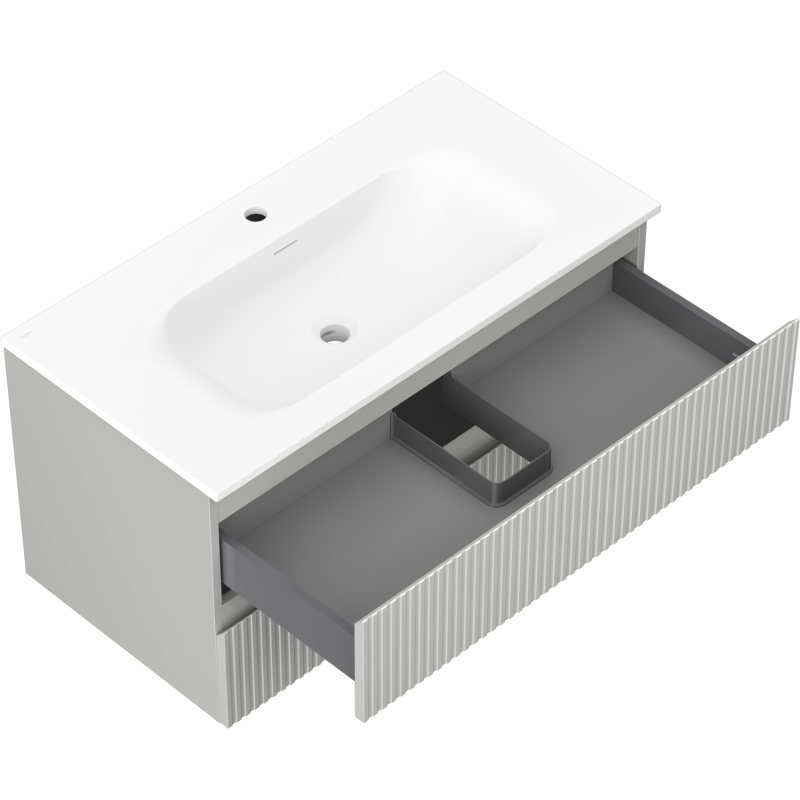 Mexen Rivel шкаф за баня 90 см с мивка Vela, 2 чекмеджета, рифелован , сиво мат/бяло мат - 91A20-09047-2-BFF62-W23M01