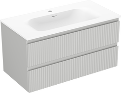 Mexen Rivel шкаф за баня 90 см с мивка Vela, 2 чекмеджета, рифелован , сиво мат/бяло мат - 91A20-09047-2-BFF62-W23M01