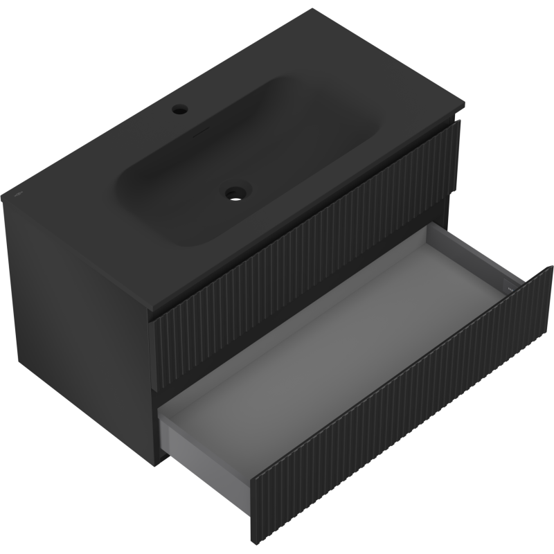 Mexen Rivel баня шкаф 90 см с умивалник Vela, 2 чекмеджета, рифлована, черен мат - 91A20-09047-2-BFF71-W23M71