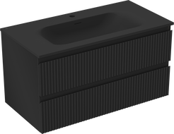 Mexen Rivel баня шкаф 90 см с умивалник Vela, 2 чекмеджета, рифлована, черен мат - 91A20-09047-2-BFF71-W23M71