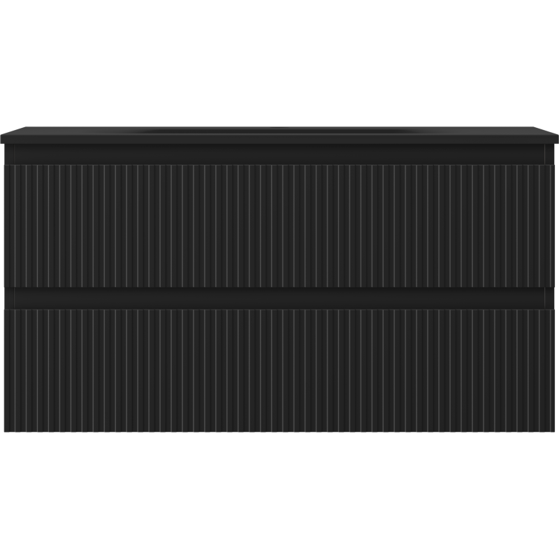 Mexen Rivel баня шкаф 90 см с умивалник Vela, 2 чекмеджета, рифлована, черен мат - 91A20-09047-2-BFF71-W23M71