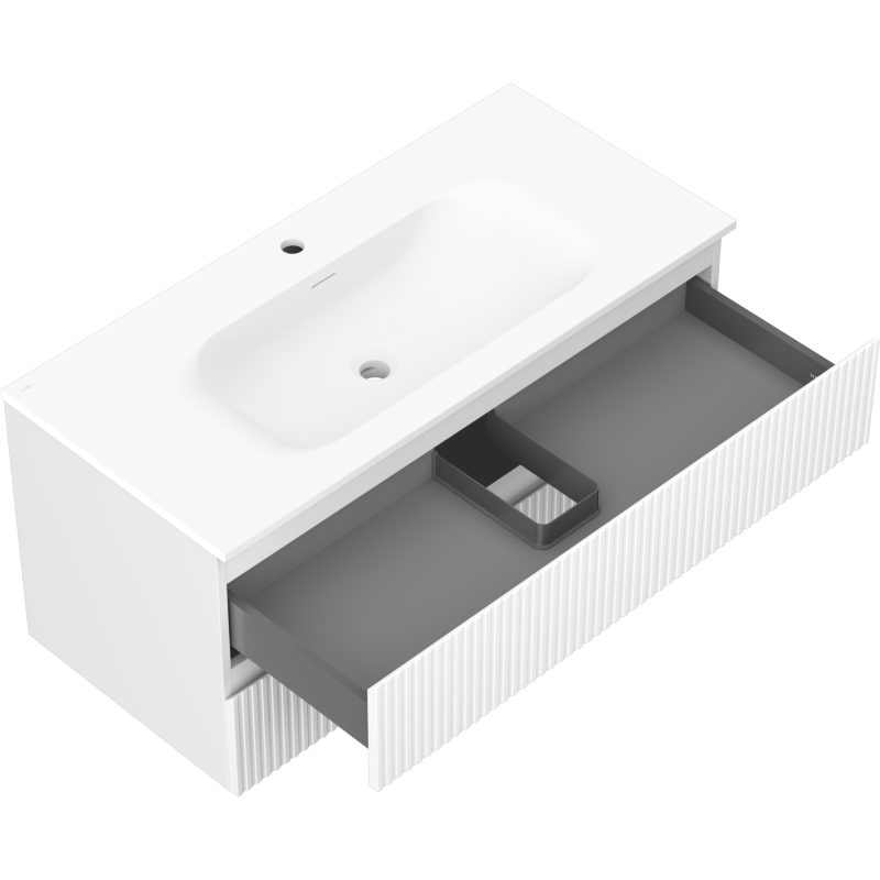 Mexen Rivel баня шкаф 100 см със мивка Vela, 2 чекмеджета, рифелована, бял мат - 91A20-10047-2-BFF01-W23M01