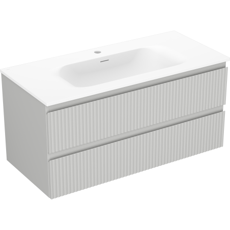 Mexen Rivel баня шкаф 100 см с мивка Vela, 2 чекмеджета, релефна, сиво мат/бяло мат - 91A20-10047-2-BFF62-W23M01