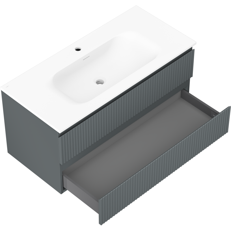 Mexen Rivel шкаф за баня 100 см с мивка Vela, 2 чекмеджета, рифлована, графит