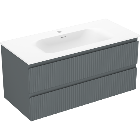 Mexen Rivel шкаф за баня 100 см с мивка Vela, 2 чекмеджета, рифлована, графит
