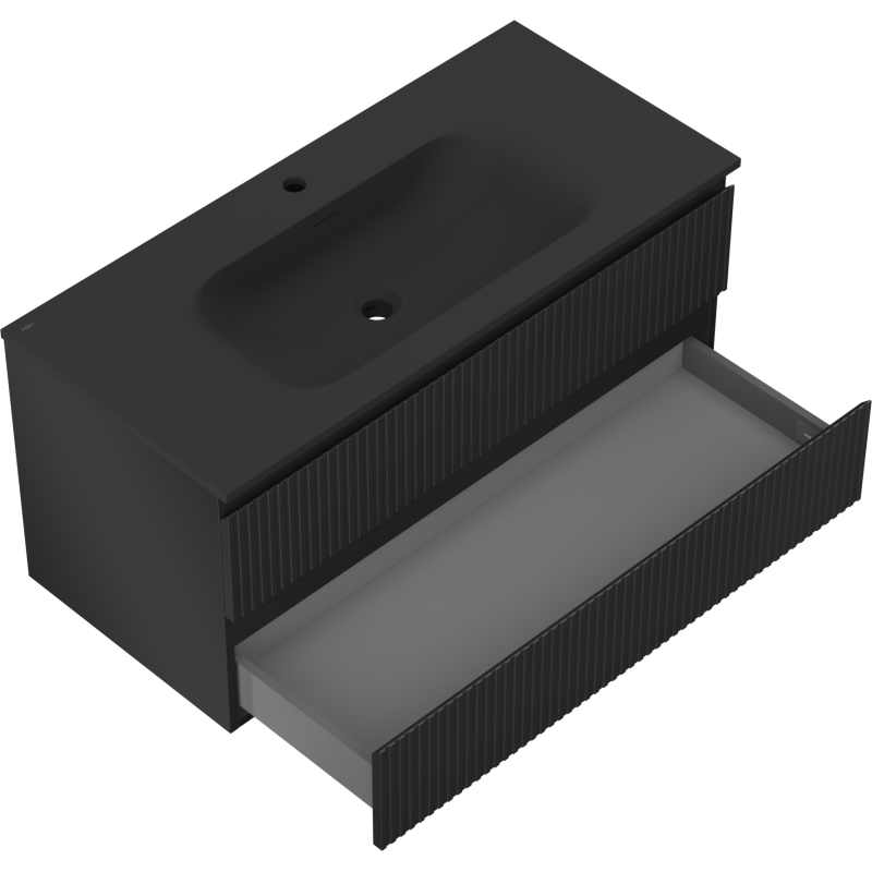 Mexen Rivel баня шкаф 100 см с мивка Vela, 2 чекмеджета, рифована, черен мат