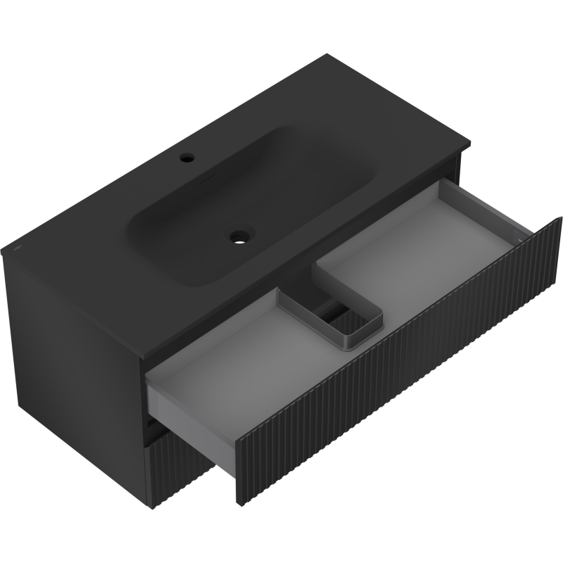 Mexen Rivel баня шкаф 100 см с мивка Vela, 2 чекмеджета, рифована, черен мат