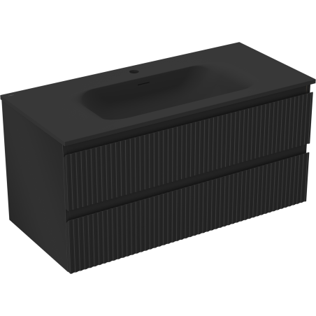 Mexen Rivel баня шкаф 100 см с мивка Vela, 2 чекмеджета, рифована, черен мат