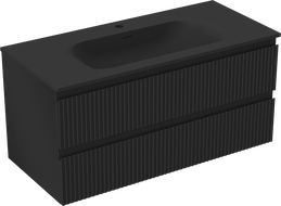 Mexen Rivel баня шкаф 100 см с мивка Vela, 2 чекмеджета, рифована, черен мат