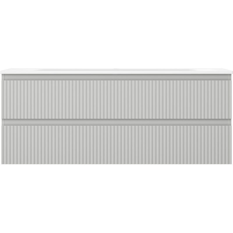 Mexen Rivel шкаф за баня 120 см с мивка Vela, 2 чекмеджета, оребрен, сив мат/бял