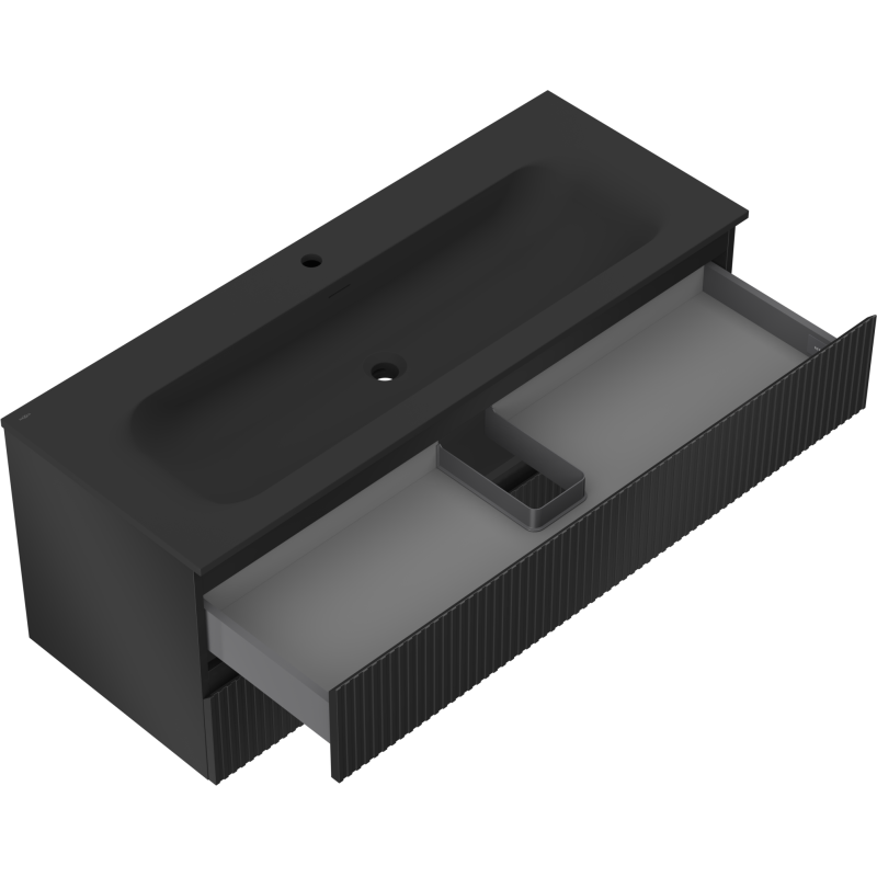 Mexen Rivel шкаф за баня 120 см с мивка Vela, 2 чекмеджета, оребрена, черен мат - 91A20-12047-2-BFF71-W23M71