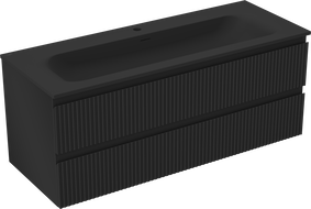 Mexen Rivel шкаф за баня 120 см с мивка Vela, 2 чекмеджета, оребрена, черен мат - 91A20-12047-2-BFF71-W23M71