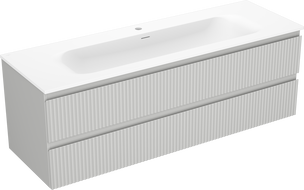 Mexen Rivel шкаф за баня 140 см с мивка Vela, 2 чекмеджета, оребрена, сив мат/бял