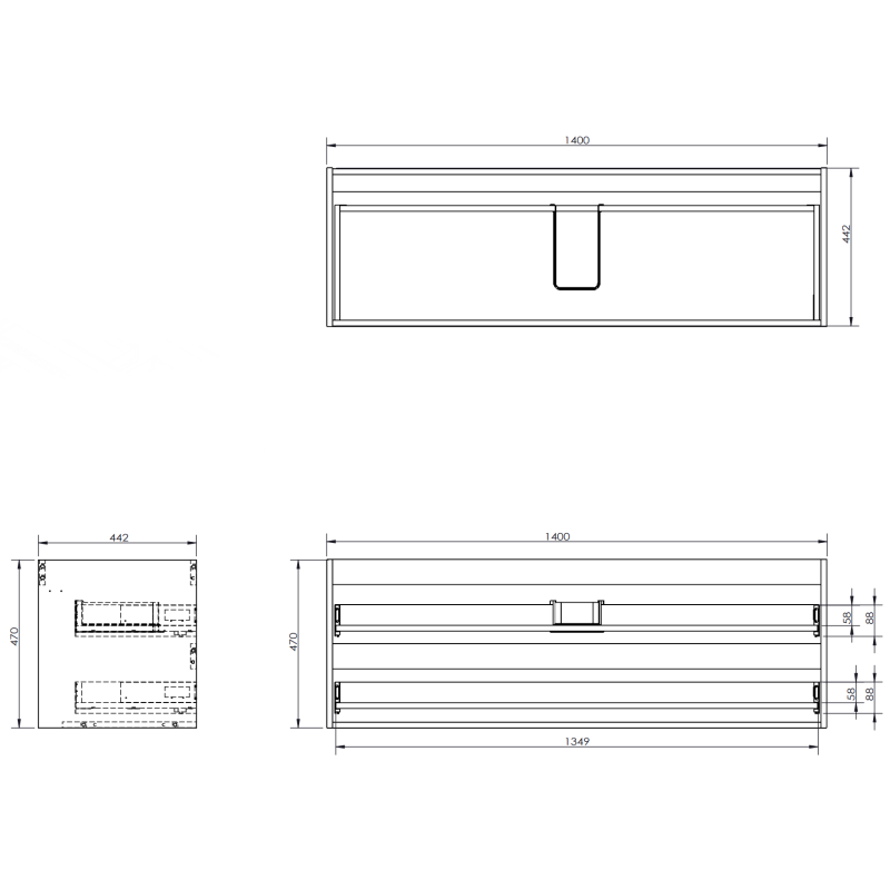 Mexen Rivel шкаф за баня 140 см с мивка Vela, 2 чекмеджета, оребрена, сив мат/бял