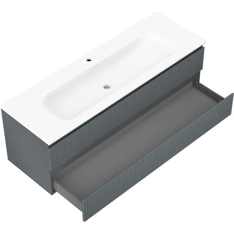 Mexen Rivel шкаф за баня 140 см с мивка Vela, 2 чекмеджета, рифлен, графит мат/бял