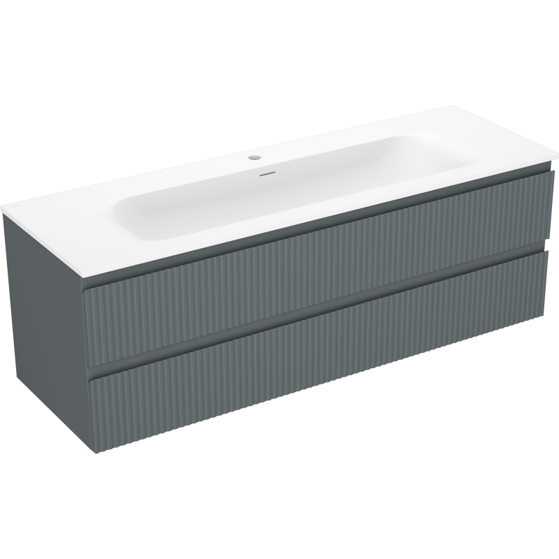 Mexen Rivel шкаф за баня 140 см с мивка Vela, 2 чекмеджета, рифлен, графит мат/бял