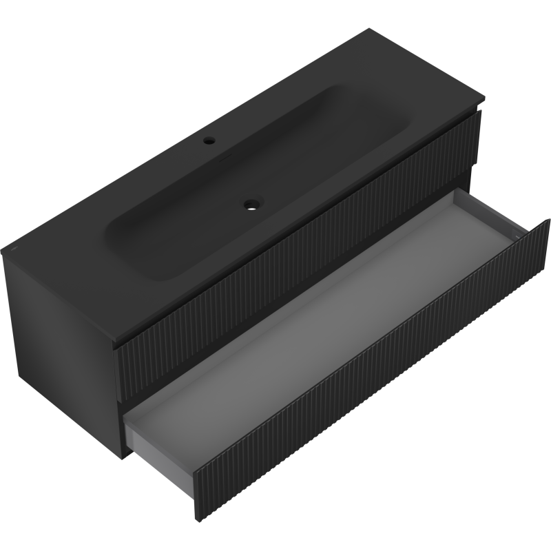 Mexen Rivel шкаф за баня 140 см с мивка Vela, 2 чекмеджета, оребрена, черна мат - 91A20-14047-2-BFF71-W23M71