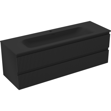 Mexen Rivel шкаф за баня 140 см с мивка Vela, 2 чекмеджета, оребрена, черна мат - 91A20-14047-2-BFF71-W23M71