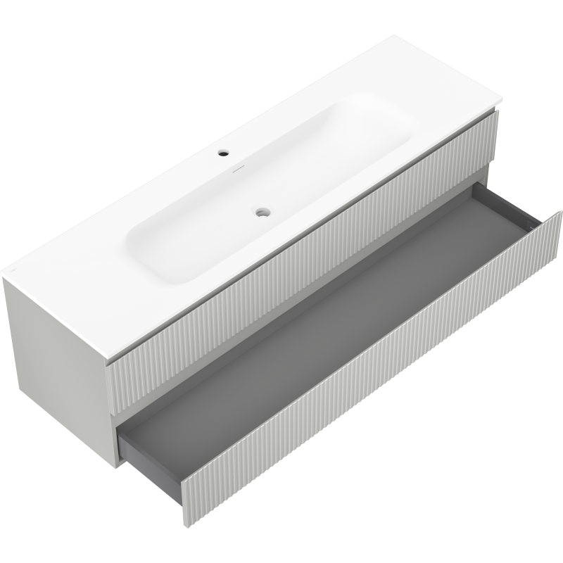 Mexen Rivel шкаф за баня 160 см с мивка Vela, 2 чекмеджета, гофриран, сив мат/бял
