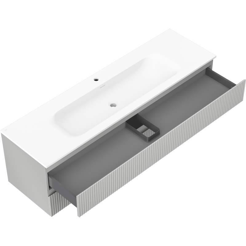 Mexen Rivel шкаф за баня 160 см с мивка Vela, 2 чекмеджета, гофриран, сив мат/бял