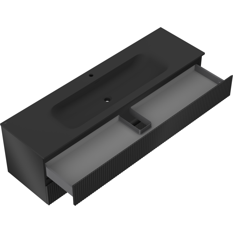 Mexen Rivel баня шкаф 160 см с мивка Vela, 2 чекмеджета, набразден, черен мат - 91A20-16047-2-BFF71-W23M71