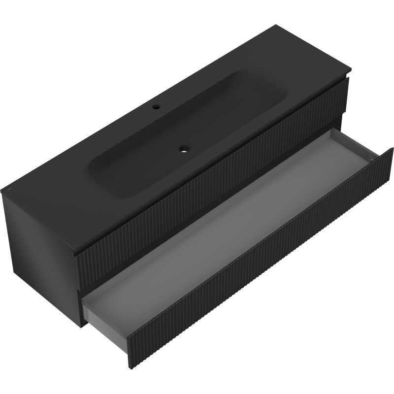 Mexen Rivel баня шкаф 160 см с мивка Vela, 2 чекмеджета, набразден, черен мат - 91A20-16047-2-BFF71-W23M71