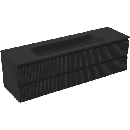 Mexen Rivel баня шкаф 160 см с мивка Vela, 2 чекмеджета, набразден, черен мат - 91A20-16047-2-BFF71-W23M71