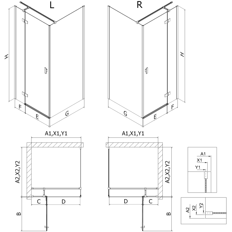 Mexen Mist-H T лява отваряема душ кабина 95 x 90 см, прозрачна, златна - 8A5T-095-090-50-00-L