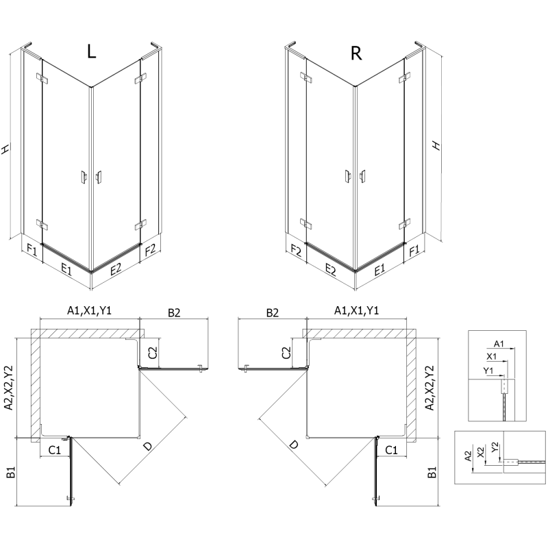Mexen Mist-H L Duo лява душ кабина 100 x 95 см, прозрачна, злато четкано - 8A5L-100L-095P-55-00