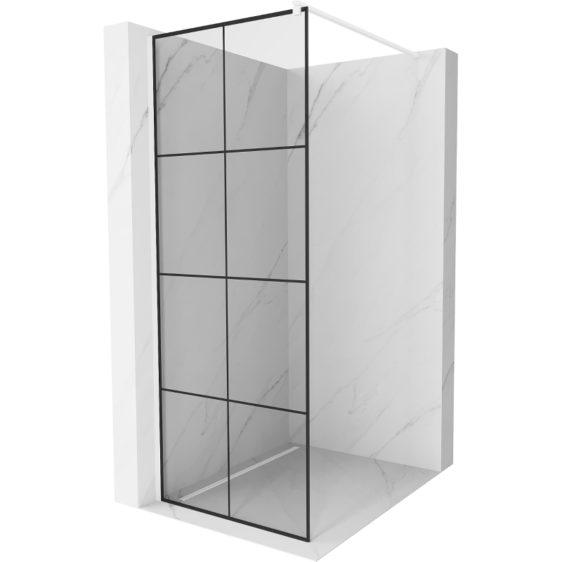 Mexen Kioto душ кабина Walk-in 90 x 200 см, черна решетка 8 мм, бяла - 800-090-101-20-77
