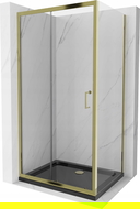 Mexen Apia душ кабина плъзгаща се 140 x 100 см, прозрачен, златист + под душ Flat, черен - 840-140-100-50-00-4070G